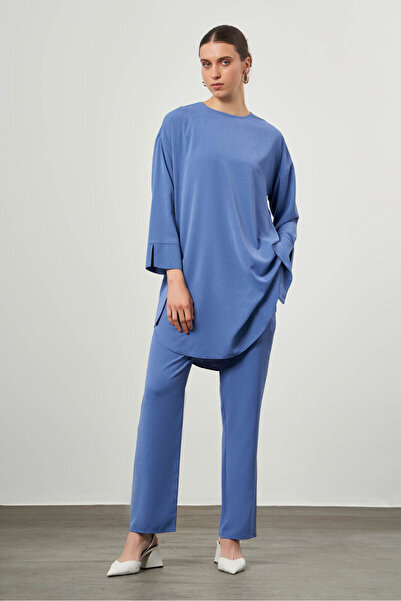 Mizalle Desen Dokulu Cepli İndigo Tunik