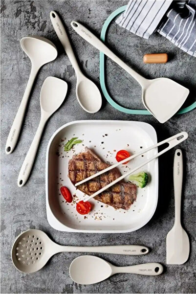 NEOFLAM Silikon Bej 8 Parça Pişirme Servis Seti