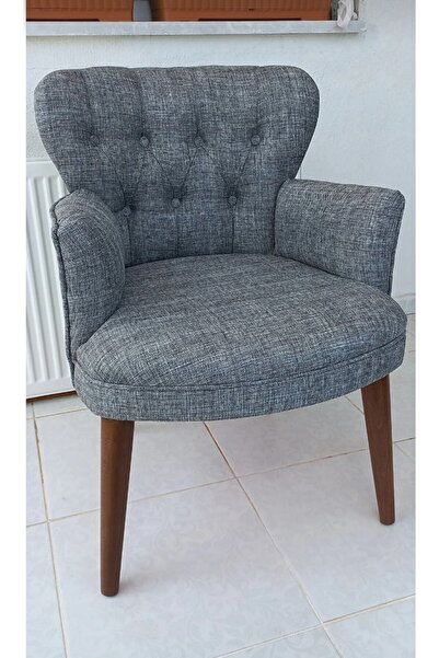 FABRİCAHOME Berjer - Tekli Koltuk - Keten Kumaş - Ahşap Ayak - Antrasit