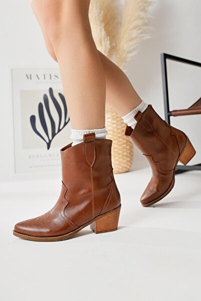 Limoya Joo Taba Sivri Burunlu Nakışlı Western Kadın Bot, Kadın Bootie