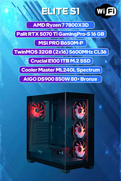Game Garaj Elite S1 AMD Ryzen 7 7800X3D 32GB RAM 1TB SSD RTX5070Ti 240mm Sıvı...