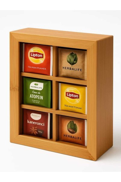 Tantitoni Cutie de depozitare pentru ceai din bambus cu 6 compartimente 21*16cm