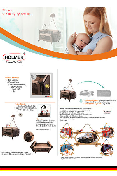 Holmer (YATAK HEDİYELİ) Oyun Parkı/ Anne Yanı/Park Yatak Cibinlikli Dönenceli 70x110cm BEJ