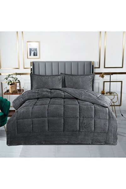LALHOME طقم غطاء سرير مزدوج كارمن 220x240 سم - قماش فيلانيل مبطن ومحشو - مع 2...