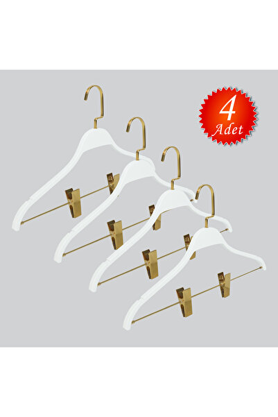 NYN عَلاّقة ملابس خشبية مطلية بالنيكل مع مشبك وخطاف للبلوزات والتنانير 4 قطع