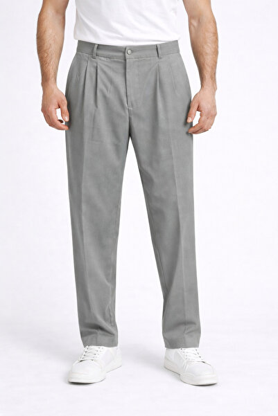 lokasyone Men's Pleated Baggy Fabric Trousers – Elastic Waist – Loose Fit – C...