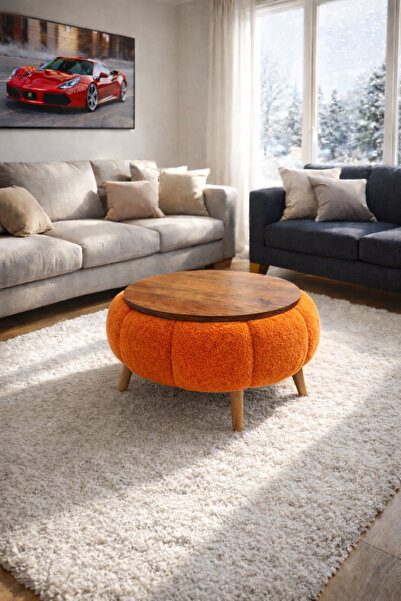 arge demo Felix Wellsoft Turuncu Renk Kumaş Kaplamalı Yuvarlak Orta Sehpa