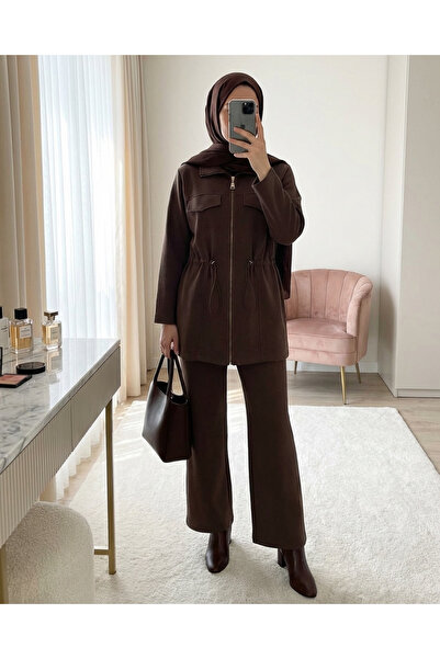 Modamorfo Women's Zipper Detailed Lace-Up Modal Set-14433Tks