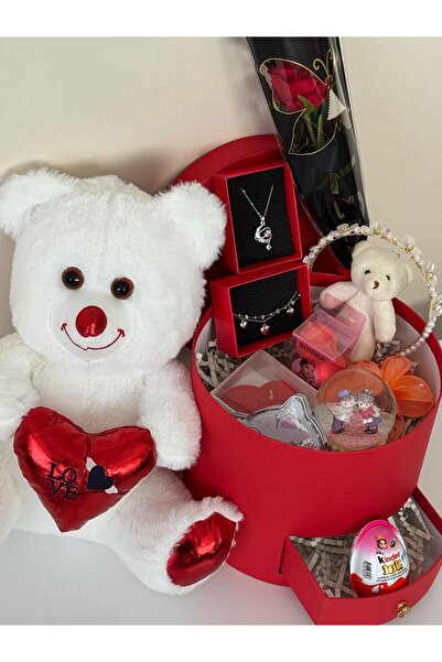 YUELL Sevgiliye Özel Kırmızı Hediye Seti Çelik Set Love Ayıcıklı Konsept Hedi...