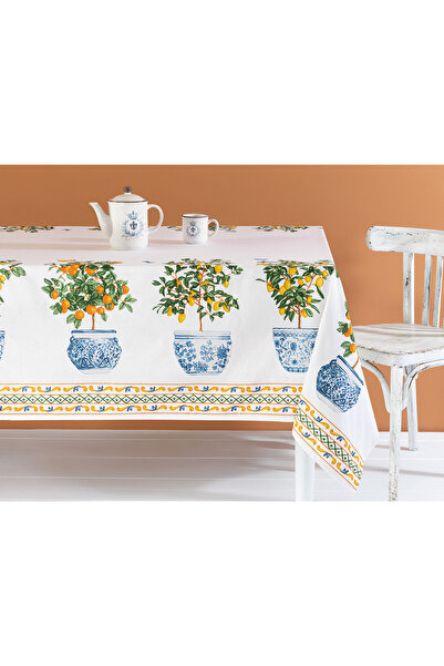 Madame Coco Citron Polycotton Tablecloth - Orange - 160X200 cm