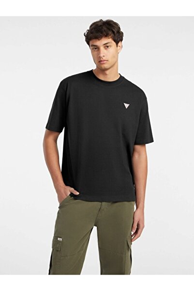 Guess Jeans Ανδρικό μπλουζάκι τζιν με μαύρο μίνι τρίγωνο λογότυπο