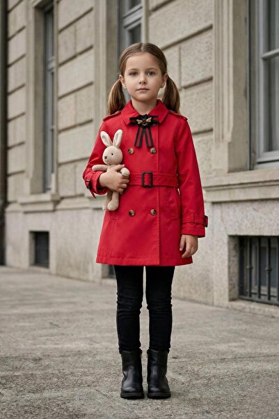 HÇ Hülya Çelik KİDSWEAR 2018 TRENCH COAT PENTRU FATA TRENCH COAT ROSU