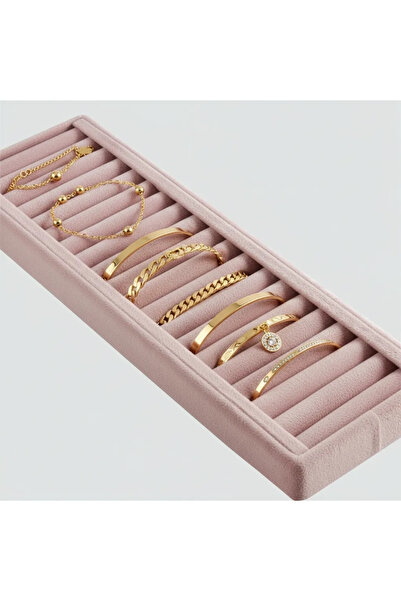 MeGass Dekor حامل عرض سوار من قماش الجلد المدبوغ باللون الوردي 35 سم / 11.5 سم