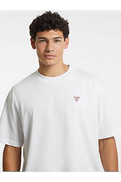 Guess Jeans Erkek Beyaz Mini Üçgen Logolu T-shirt