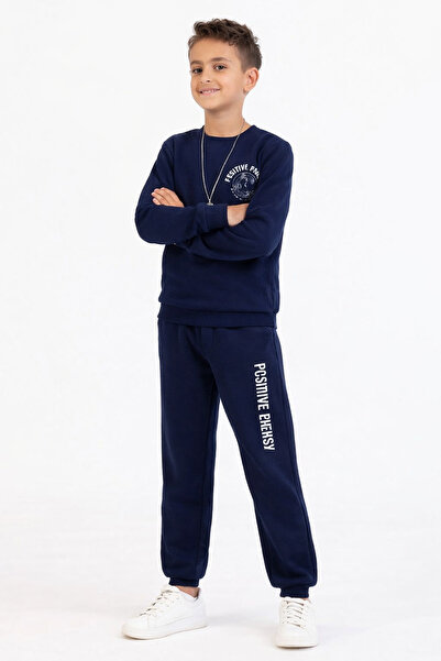 Nazar Bebe Erkek Çocuk 3 İplik Şardonlu Lacivert Eşofman Takımı - Rahat ve Yu...