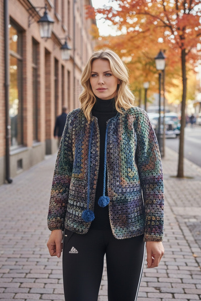 Örgü Sanatı DilekÇak El Örgüsü Patchwork Ömürlük Hırka, Ponpon Detaylı, Renk ...