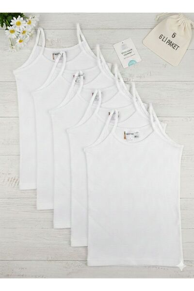 MOSTESS Kız Çocuk Ip Askılı Atlet Pamuk 6’lı Paket Beyaz Renk