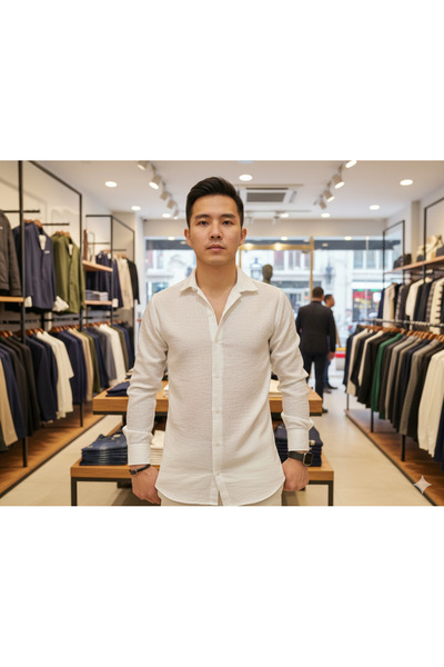 ATK Beyaz Slimfit Gömlek Klasik Model Yakaları Düğmeli