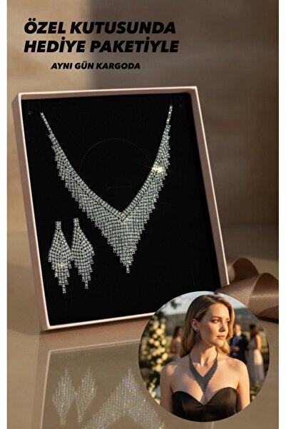 BEREN KILIÇ Dilruba كريستال الحجر الأسود طقم مجوهرات قلادة أقراط طقم هدايا ال...