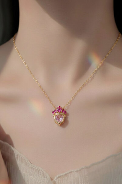 Elifsu Jewelry Rapunzel's Crown Necklace with Pink Stones