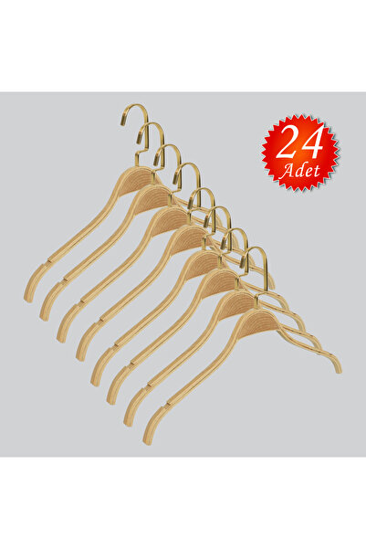 NYN Nickel Lama Hooks Natural Color Stylish Wooden Hanger 24 Pieces (for Shir...