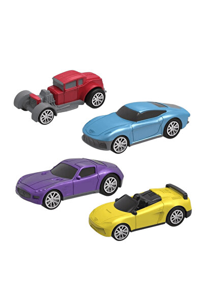 Driven Set of 4 Pull and Drop Cars - Blue, Red, Purple, Yellow