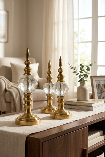 AbajurAksesuar Burcu Bronz Kristal Aksesuar 3lü