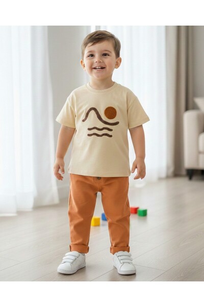 Egelite Tricou brodat de vară pentru băiat, set de grădiniță elegant cu panta...