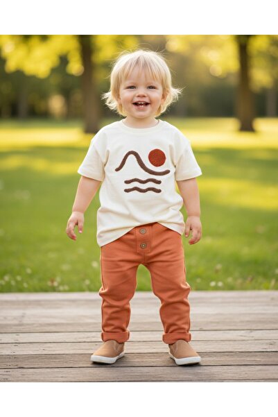 Ege Bebek تي شيرت صيفي مطرز للأولاد مع بنطال رياضي طقم حضانة أنيق لعمر 2-3-4-...