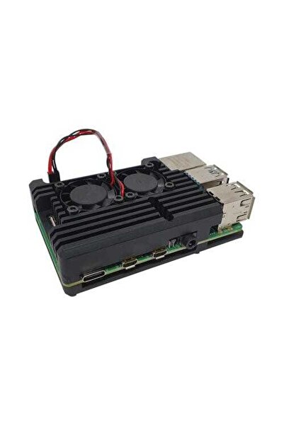 Robotistan Raspberry Pi 4 Alüminyum Çift Fanlı Muhafaza Kutusu - Siyah