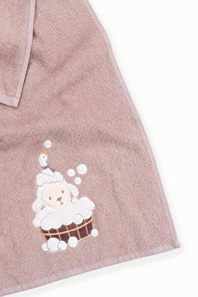 Boumini Kuzu Nakışlı Pamuk Bebek Havlusu (50x100 cm) Kahverengi