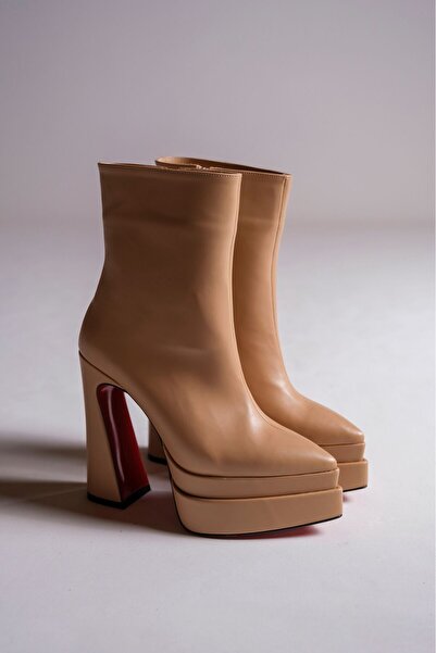 Ayakkabı Ateşi Nude Cilt Çift Platform Özel Tasarım Kadın Bot Ayakkabı Mojo