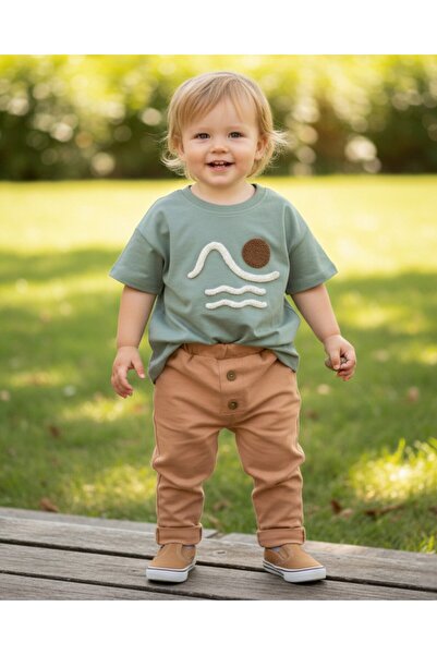 Ege Bebek Tricou brodat de vară pentru băiat, set de grădiniță elegant cu pan...