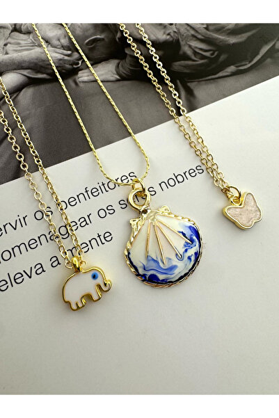 roshel مجموعة من 3 قلادات ذهبية اللون على شكل فيل وصدفة بحر وفراشة هدية لعيد ...