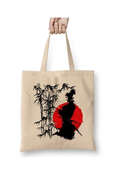 Toyaso حقيبة تسوق من القماش الأبيض من ساموراي نينجا اليابان بمقبض طويل حقيبة ...