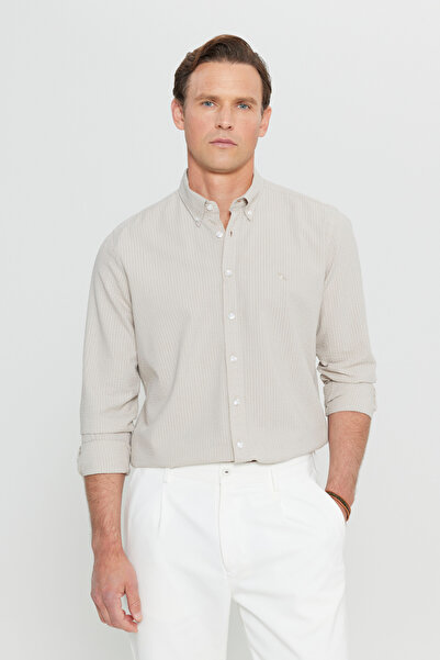 ALTINYILDIZ CLASSICS Men's Beige 100% Cotton Slim Fit Slim Fit Buttoned Colla...