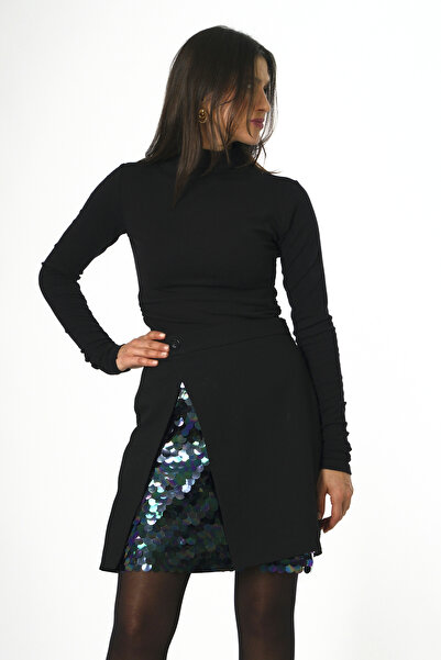 ABBRA Women's Sequined Slit Mini Skirt