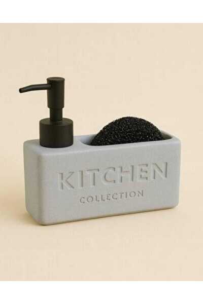 Home Luxury Modern Ceramic Liquid Soap Dispenser with Sponge Holder and Compartment Gray Color