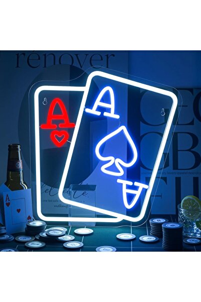 Slasa Playing Cards Neon Sign LED 32x35 cm – Poker Casino Wall Decor