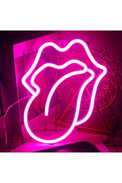 Slasa Pink Lips Neon Sign LED – Big Tongue Wall Decor for Bedroom & Bar