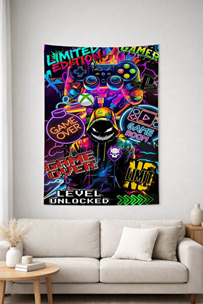 HalıOnline Gamer Konsol Desenli Duvar Örtüsü Duvar Halısı