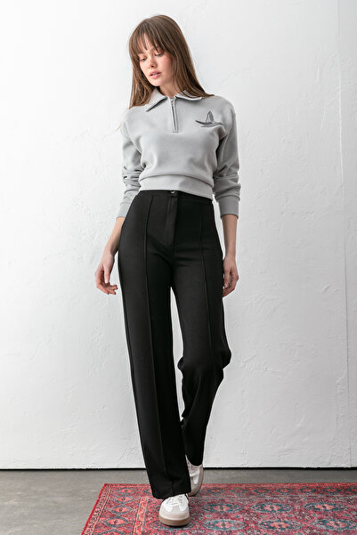 sea milano Women's Black Buttoned Modal High Waist Trousers |   Shaping / Scu...