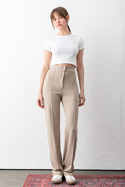 sea milano Women's Beige Buttoned Modal High Waist Trousers |   Shaping / Scu...