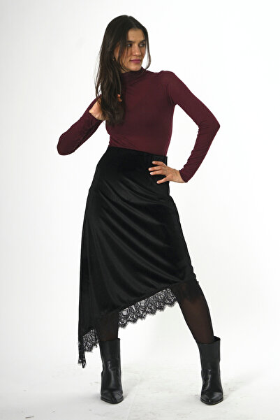 ABBRA Women's Velvet Look Lace Skirt