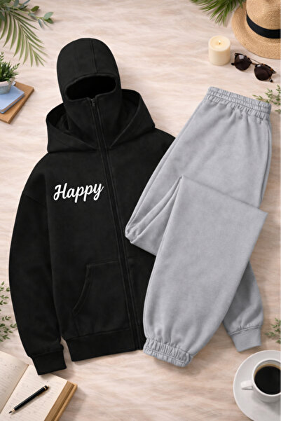 Pink Sky Unisex Basic Unprinted Hooded Sweatshirt & Jogger Tracksuit Set