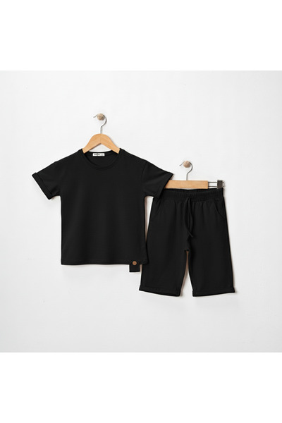 MK Mukko Kids Fete Băieți Copii Design cu nasturi din lemn basic Vară Negru set