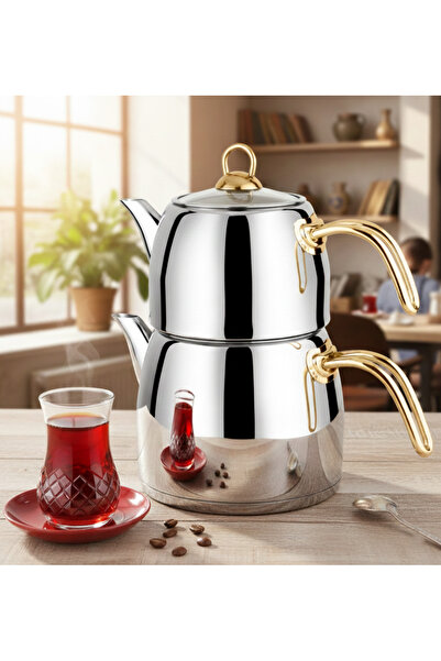 Lines Yıldız Megaboy Steel Teapot with Gold Handle -3081