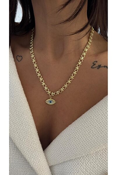 Jerie Gold 14K Tasarım Zincir Göz Detay Kolye