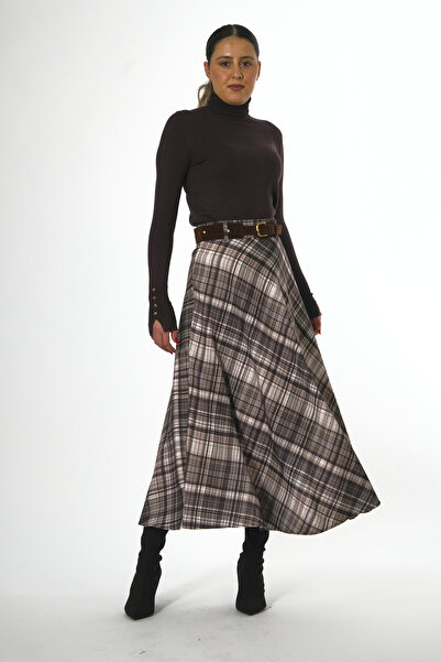 ABBRA Γυναικεία φούστα με επένδυση καρό με ζώνη