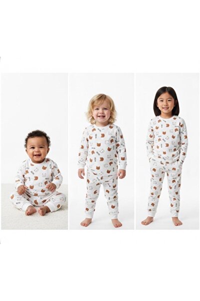 Anne&Bebek Devrez Cat Patterned Combed Cotton Pajama Set Brown